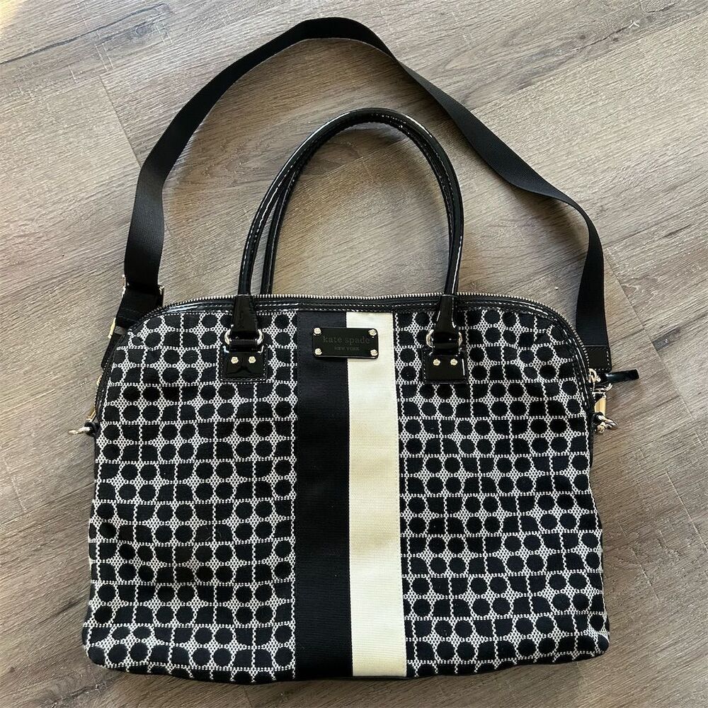 Kate Spade Women's Black & Cream Classic Noel Print Messenger Bag EUC